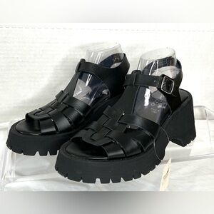Libera Mente Black Lug Sole Platform Sandals, Sz 41, NWT